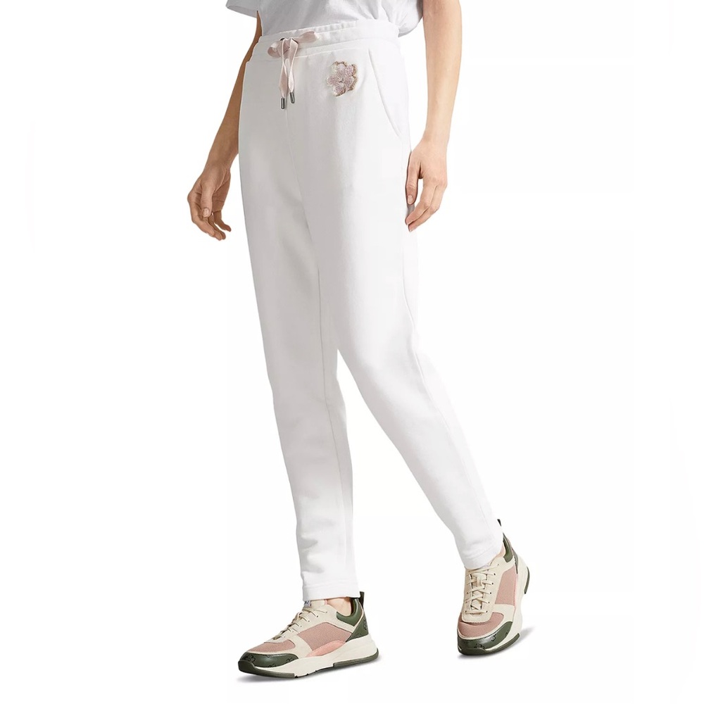 Ted Baker Dorrine Tonal Magnolia Jogging Bottoms White with Pink Flower NWT 3